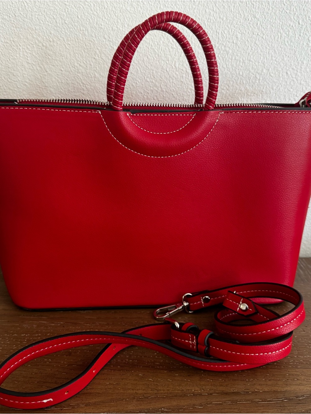 Zara Red Leather Shoulder Bag with Detachable Strap